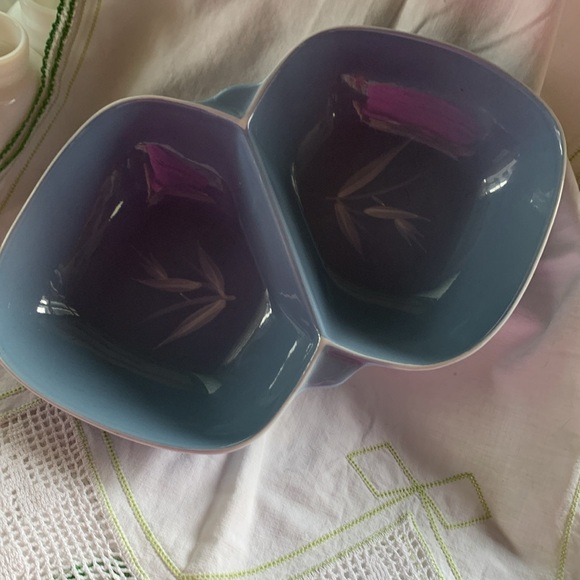 Vintage California Winfield Porcelain China Double Serving Dish Bamboo Pattern - Picture 2 of 4